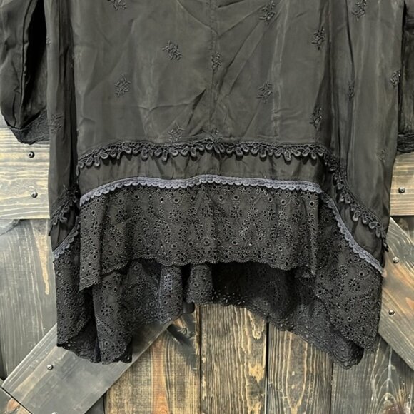 Johnny Was Bohemian Lace Tunic Dress Size L Black Oversized Relaxed Boho Rayon - Picture 8 of 12